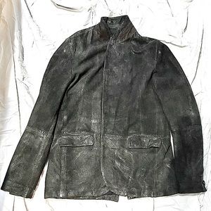 Black suede jacket, size large, about 40 regular.